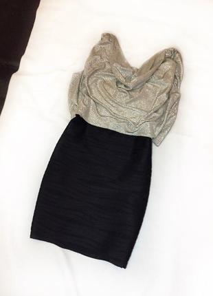 Шикарне ошатне вечірній міні плаття, верх срібло і чорний низ