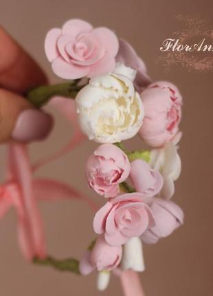 Свадебный браслет для невесты или свидетельницы "пионы с розами"3 фото