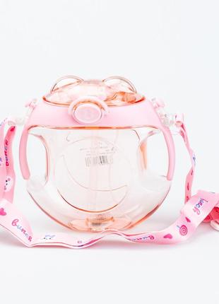 Детская бутылочка для воды 450 мл с ремешком розовая