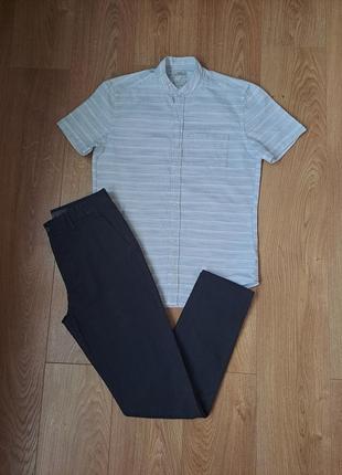 Нарядный набор для мальчика/синие брюки/нарядная рубашка с коротким рукавом1 фото