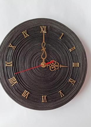 Настенные часы "черный тайфун" из бумаг. черные часы ручная работа. круглые часы4 фото