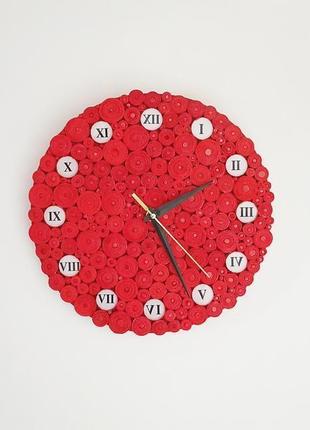 Настенные часы  из бумаги и стекла. красные настенные часы ручной работы3 фото