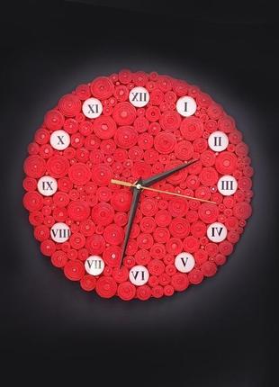 Настенные часы  из бумаги и стекла. красные настенные часы ручной работы1 фото
