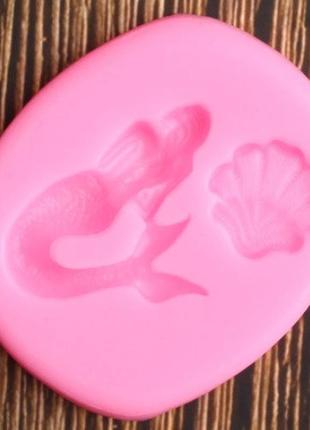 Молд кондитерский русалка и ракушка 55 на 47 мм розовый3 фото