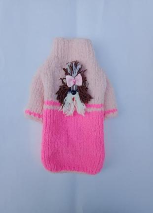Для маленьких собак рожевий светр в'язаний з плюшевою пряжі зимовий светр теплий для чихуахуа для де1 фото
