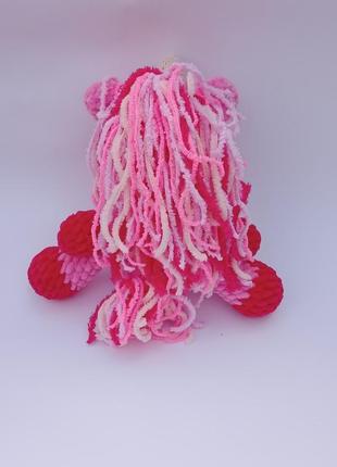 Мягкая вязанная плюшевая игрушка цветная единорожка на подарок девочке3 фото