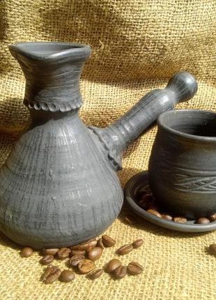 Турка керамічна гончарна чорнодимленна .3 фото