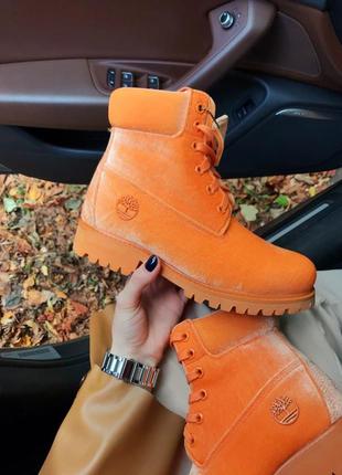 Зимние женские ботинки timberland x off-white оранжевые (тимберленд офф-вайт)2 фото