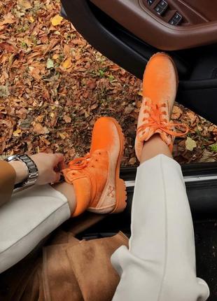 Зимние женские ботинки timberland x off-white оранжевые (тимберленд офф-вайт)3 фото