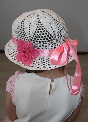 Шляпка летняя для девочки с цветами на лентах, 5 цветов на выбор
