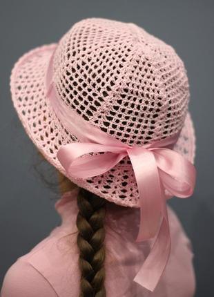 Розовая шляпка для девочки с розовой лентой, панамка