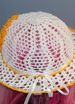 Белая летняя шляпка для девочки с желтым цветком. размеры на выбор3 фото
