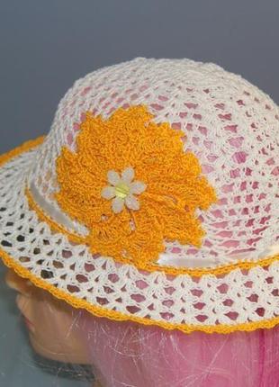 Белая летняя шляпка для девочки с желтым цветком. размеры на выбор