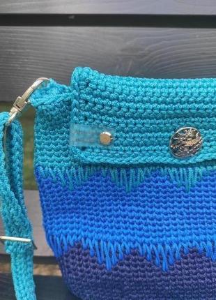 В'язана жіноча сумочка через плече. крос-боді. синя сумка3 фото