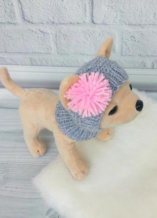 Вязанная шапочка для маленьких собак1 фото