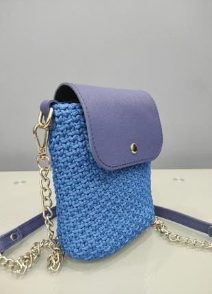 Сумка жіноча кросбоді в'язана сумочка зі шкіряними деталями в'язані сумки гачком4 фото