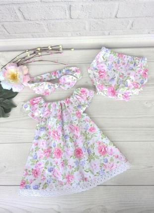 Літнє плаття для дічинки з трусиками та пов"язкою солоха1 фото