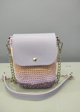 Сиреневая сумочка кроссбоди женская сумка через плечо вязаная сумочка2 фото