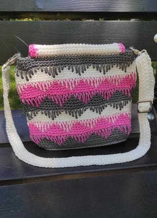 Женская вязаная сумка розовая сумочка вязаная сумка-кроссбоди3 фото