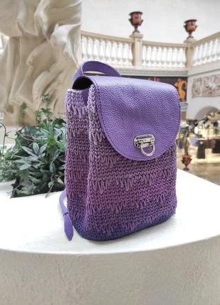Фіолетовий в'язаний рюкзак з деталями з натуральної шкіри