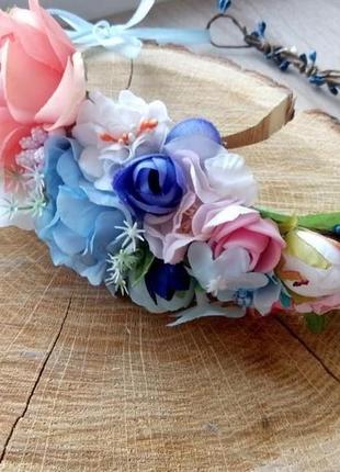 Весенний веночек ободок голубой венчик до вышивки венок из цветов украинский веночек бутьньерка