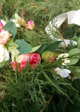 Свадебный набор веночек и бутоньерка с розами венок с розами веночек для фотосессии5 фото