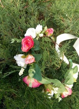 Весільний набір віночок і бутоньєрка з трояндами вінок з трояндами віночок для фотосесії3 фото