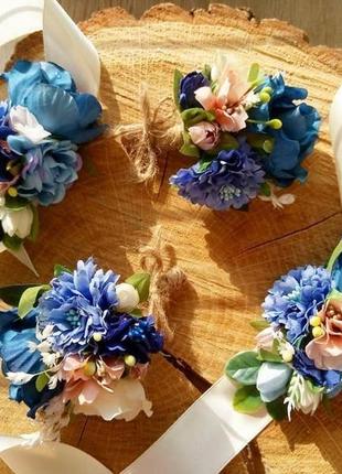 Бутоньерка с синими цветами бутоньерка для жениха бутоньерки для гостей  бутоньерки для девичника2 фото