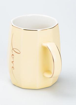 Чашка керамічна для чаю та кави 400 мл love жовта3 фото