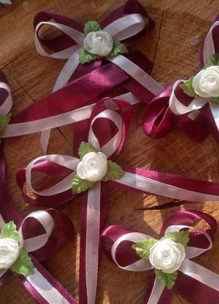 Бутоньерка марсаловая бантик бордовый веночек свадебный2 фото