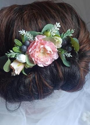Гребінець з квітами віночок весільний весільна зачіска5 фото