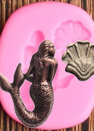 Молд кондитерский русалка и ракушка 55 на 47 мм розовый1 фото