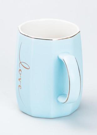 Чашка керамічна для чаю та кави 400 мл love блакитна2 фото