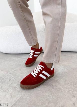 Червоні натуральні замшеві кросівки кеди з білими смужками замша7 фото
