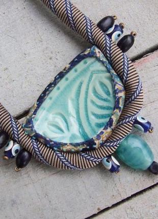 Шелковое ожерелье с керамикою3 фото