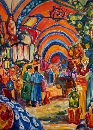 Авторская картина масляными красками "восточный базар", 60х80 см2 фото