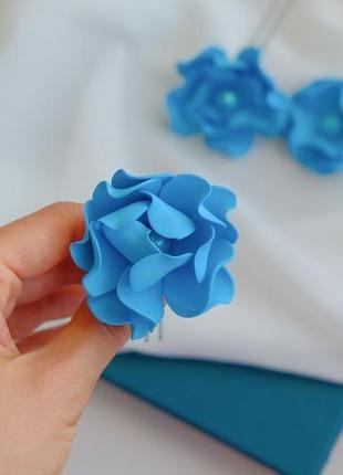Набір шпильок з блакитними квітами, шпильки у волосся.