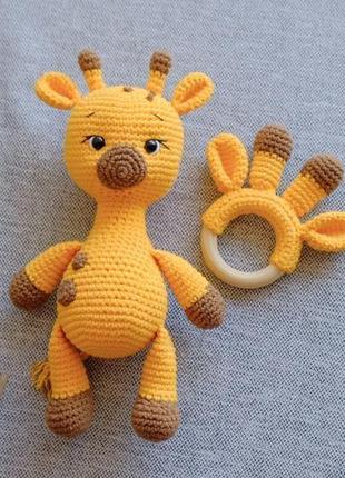 Подарочный набор / погремушка + игрушка жирафа / первая игрушка ребенка3 фото