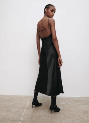 Шикарна чорна атласна сукня міді 🖤2 фото