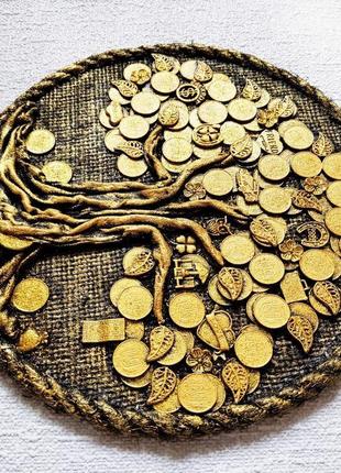 Монетное денежное дерево золотое панно4 фото