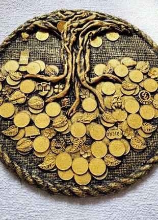 Монетное денежное дерево золотое панно3 фото