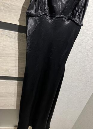 Шикарна чорна атласна сукня міді 🖤5 фото