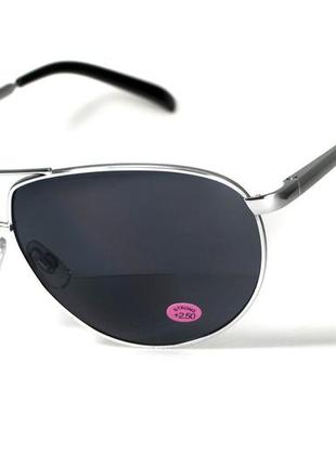 Окуляри біфокальні (захисні) global vision aviator bifocal (+2.0) (gray), чорні біфокальні лінзи в металевій оправі7 фото