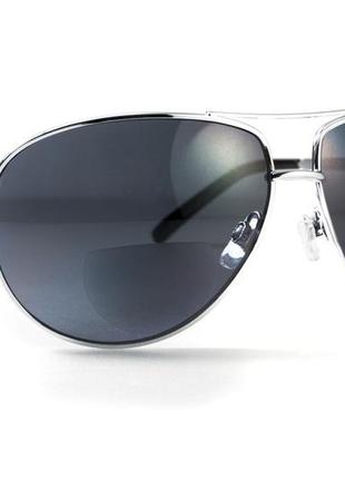 Окуляри біфокальні (захисні) global vision aviator bifocal (+2.0) (gray), чорні біфокальні лінзи в металевій оправі6 фото