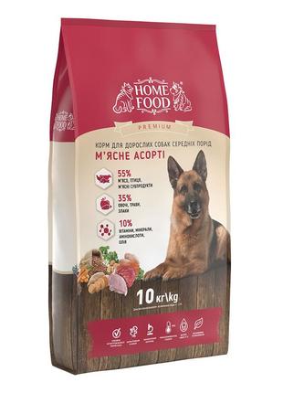 Сухой корм home food для взрослых собак средних пород - мясное ассорти 10 кг