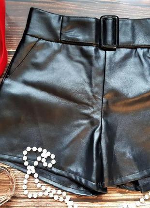 Кожаные трендовые шорты с высокой посадкой, талией, шортики новые в стиле  zara