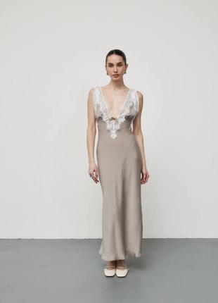 Платье комбинация шелк сатин с кружевом 🤍 премиум коллекция 🇺🇦1 фото