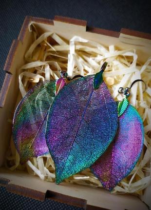 Комплект із справжніх листя, сережки та кулон у подарунковій дерев'яній коробці, n-41 фото
