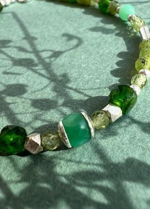 Браслет з зелених натуральних каменів та срібла5 фото
