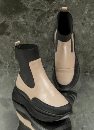 Жіночі черевики 20553 бежеві гумка шкіра7 фото